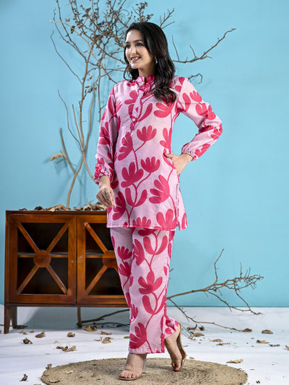PINK FLORAL PRINTED CO-ORD SET