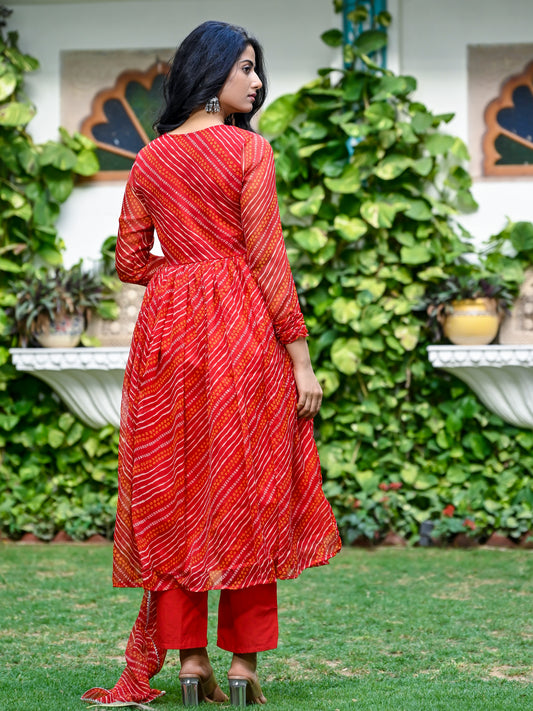 Red Chiffon Leheriya Alia Cut Set