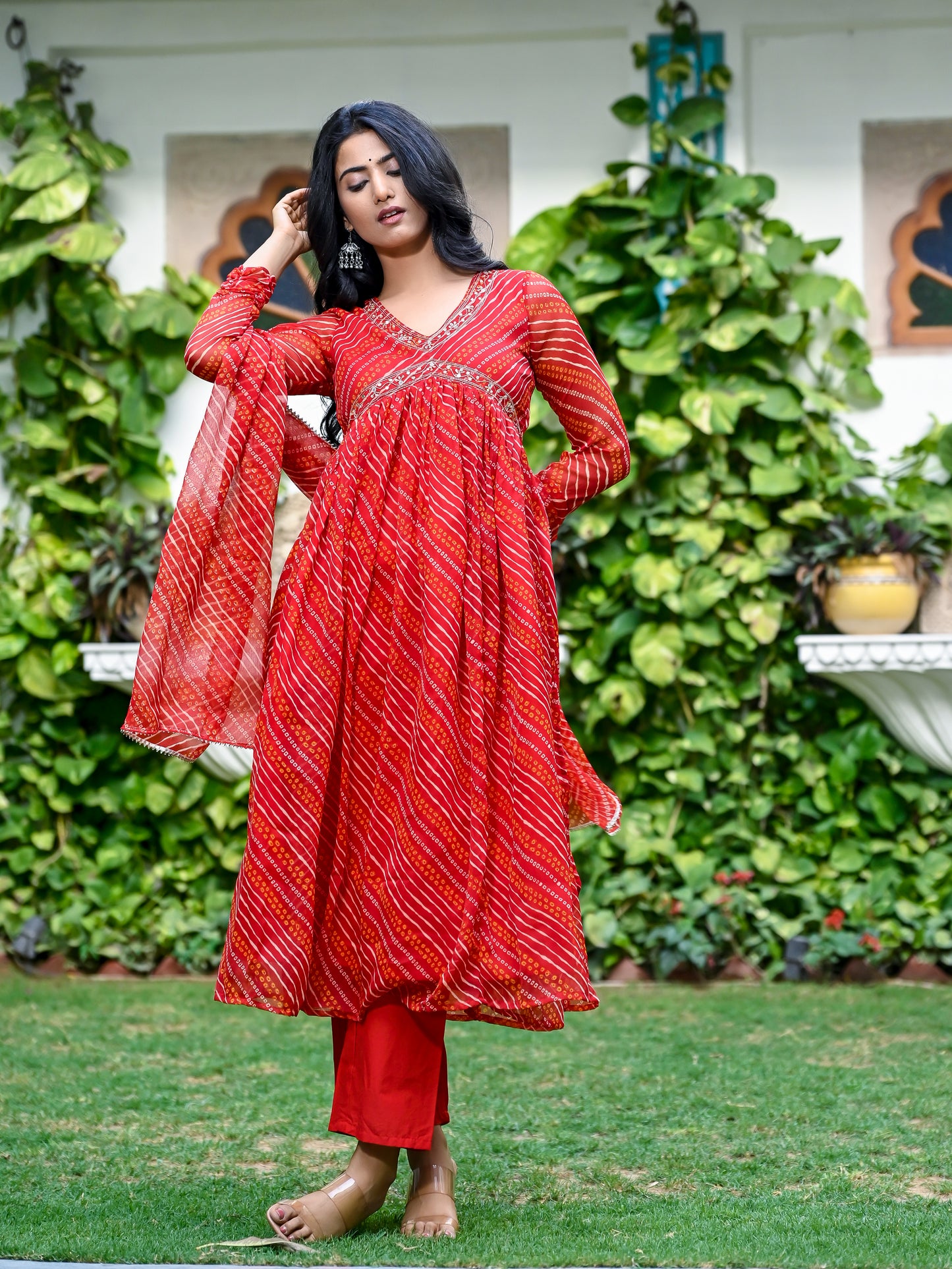 Red Chiffon Leheriya Alia Cut Set