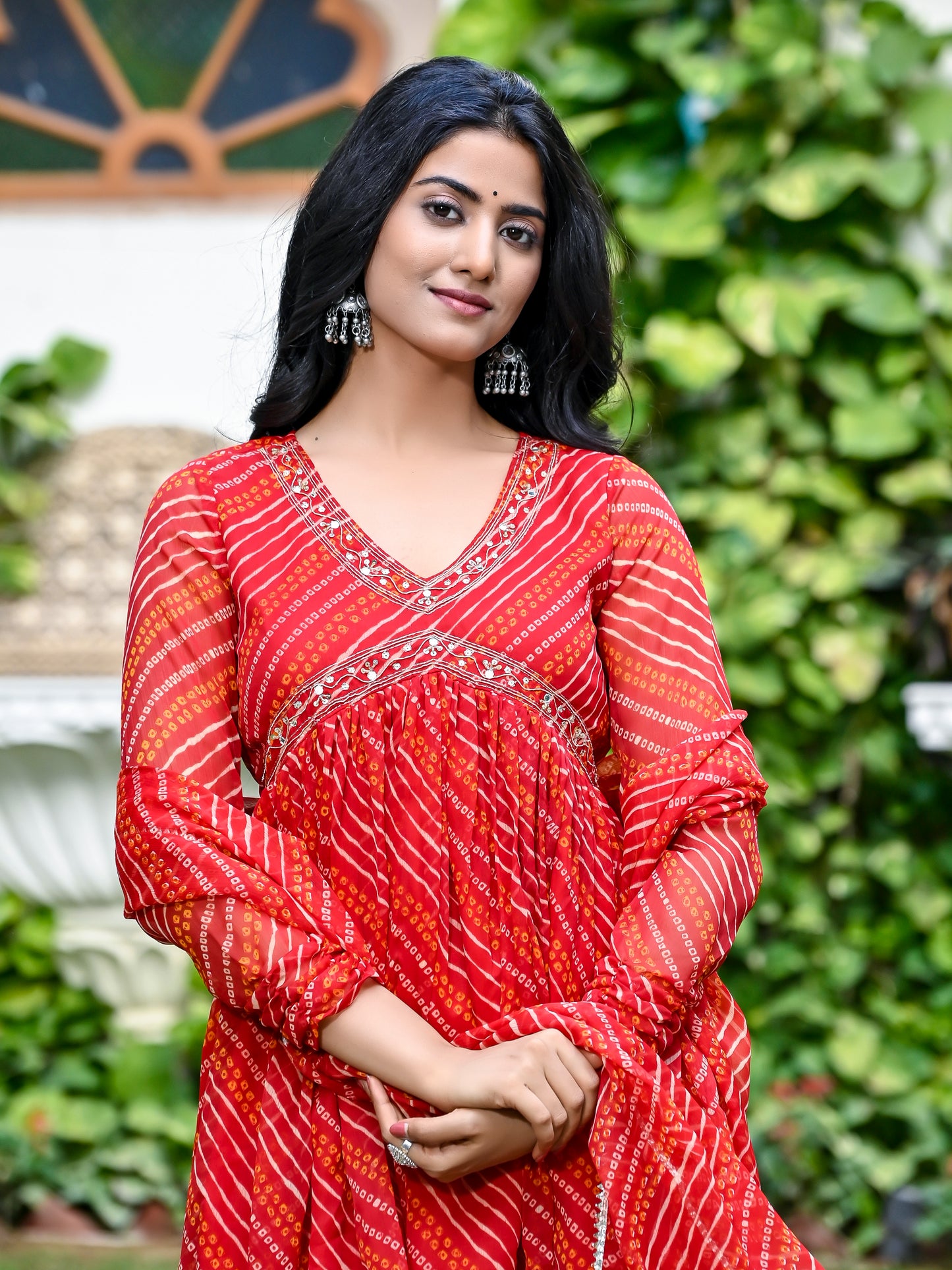 Red Chiffon Leheriya Alia Cut Set
