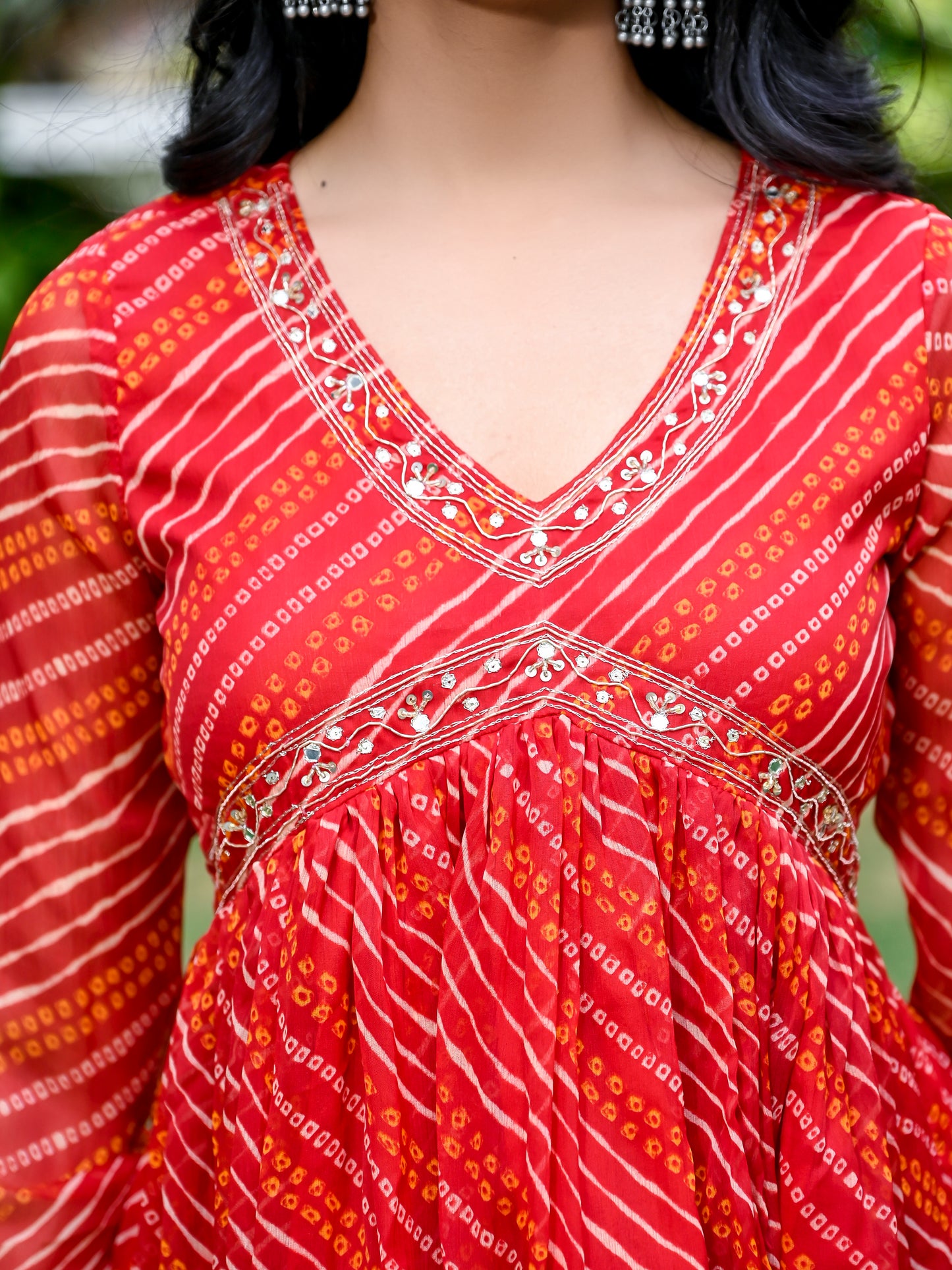 Red Chiffon Leheriya Alia Cut Set
