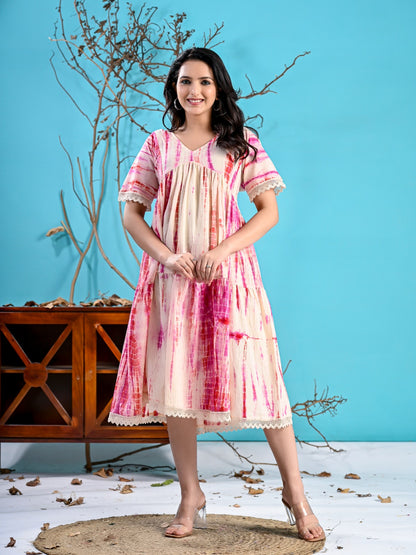 WHITE PINK TIE-DYE SHORT DRESS