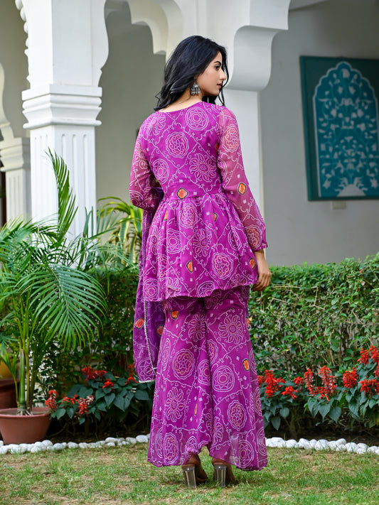 Wine bandhani sharara