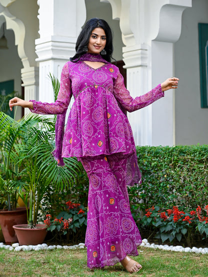 Wine bandhani sharara