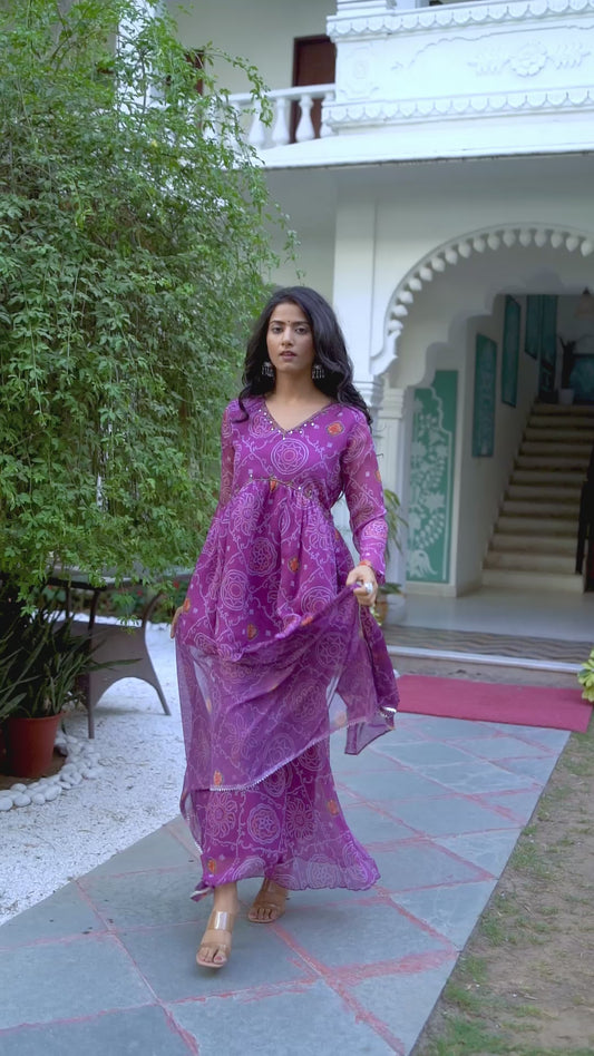 Wine bandhani sharara