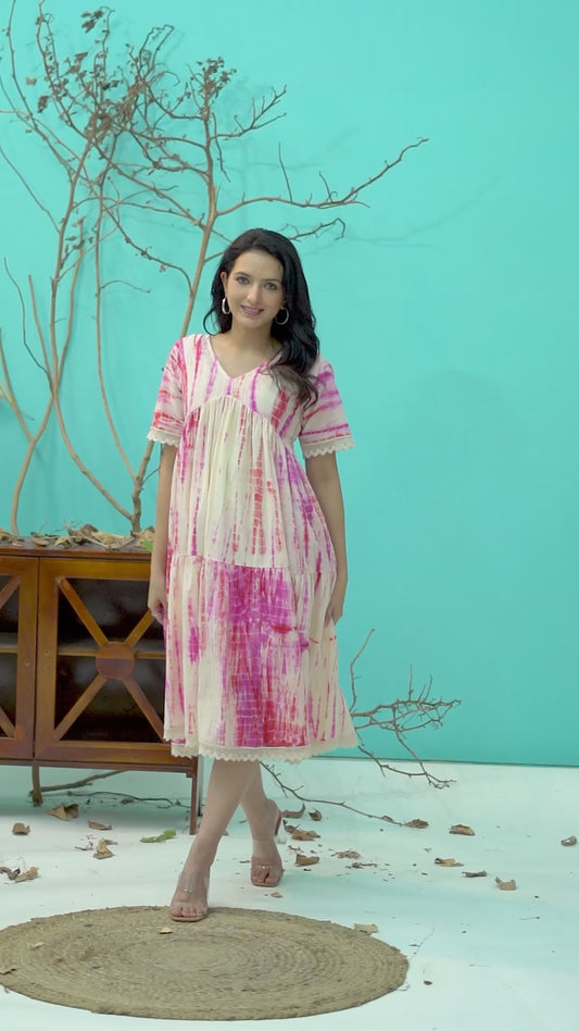 WHITE PINK TIE-DYE SHORT DRESS
