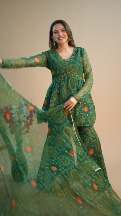 Green Bandhani Sharara Set