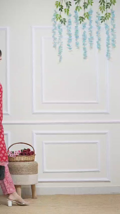 Printed red kurta set