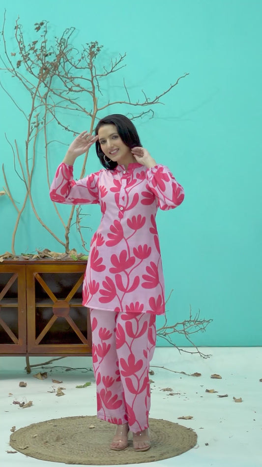 PINK FLORAL PRINTED CO-ORD SET