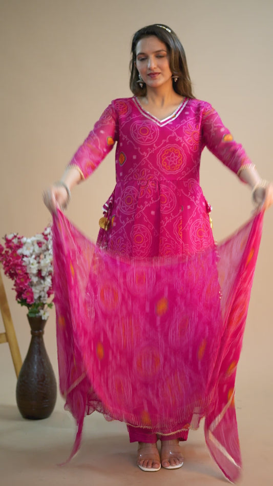 Pink Bandhani Side Dori Suit